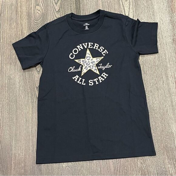 Converse Tops - NWOT Converse Leopard Chuck Taylor Patch T-Shirt Slim Fit Crewneck Black Small